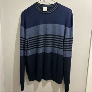 Paul Smith Men's Navy Blue Striped 100% Merino Wool Sweater L